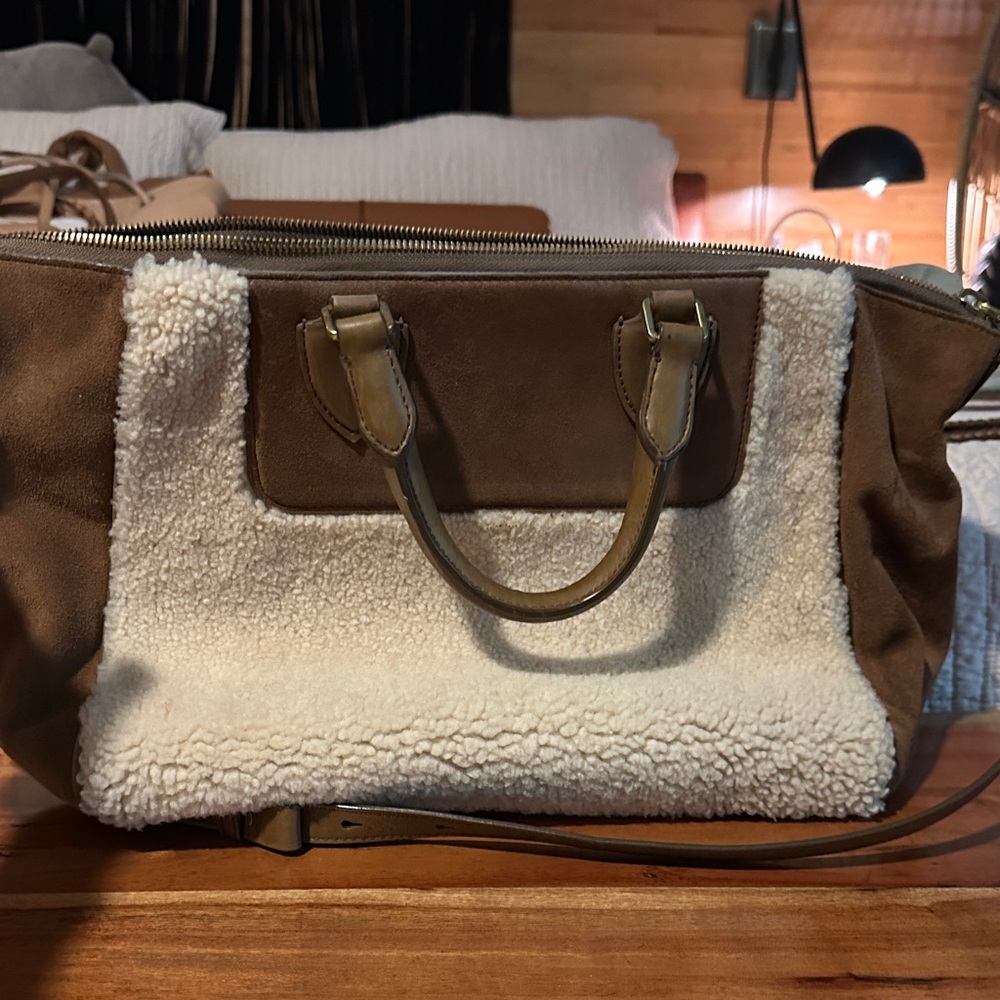 J. Crew Collection Tan Suede and Cream Shearling Satchel